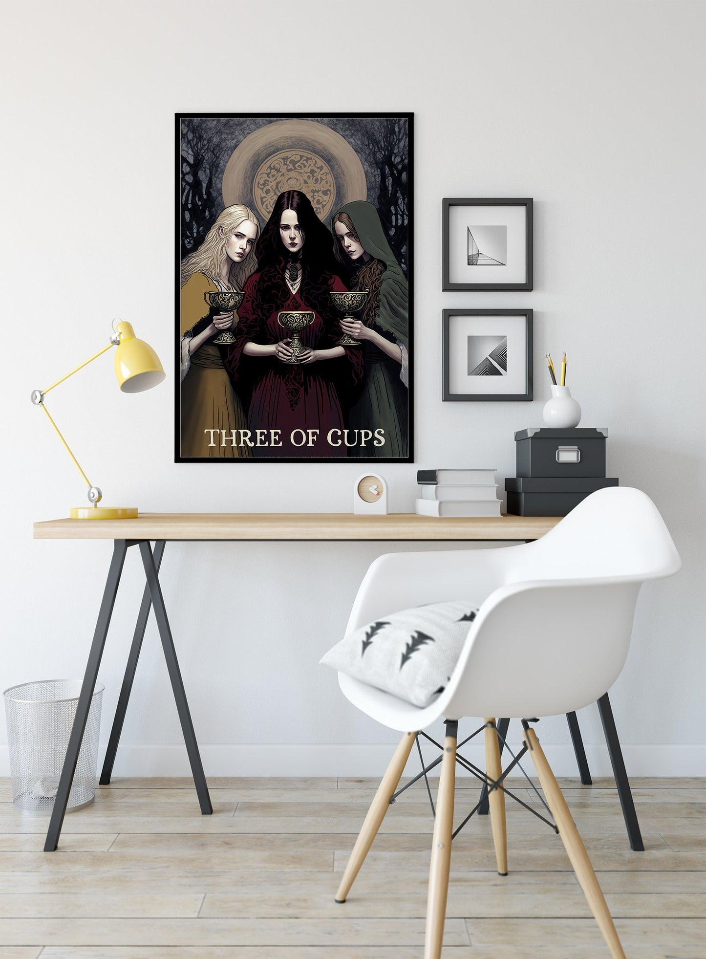 Three of Cups Poster - Wiccan Triple Goddess Tapestry - Hecate Witchy Painted Print, No Frame