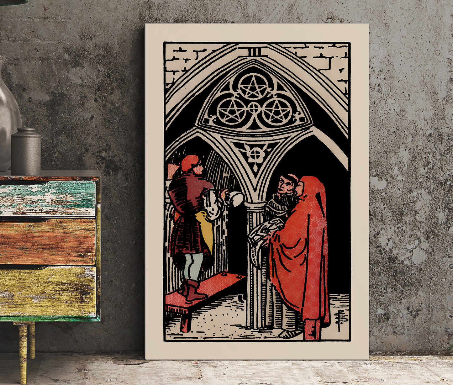 Three of Pentacles- Tarot Card Print - The Three of Pentacles Card Poster, No Frame
