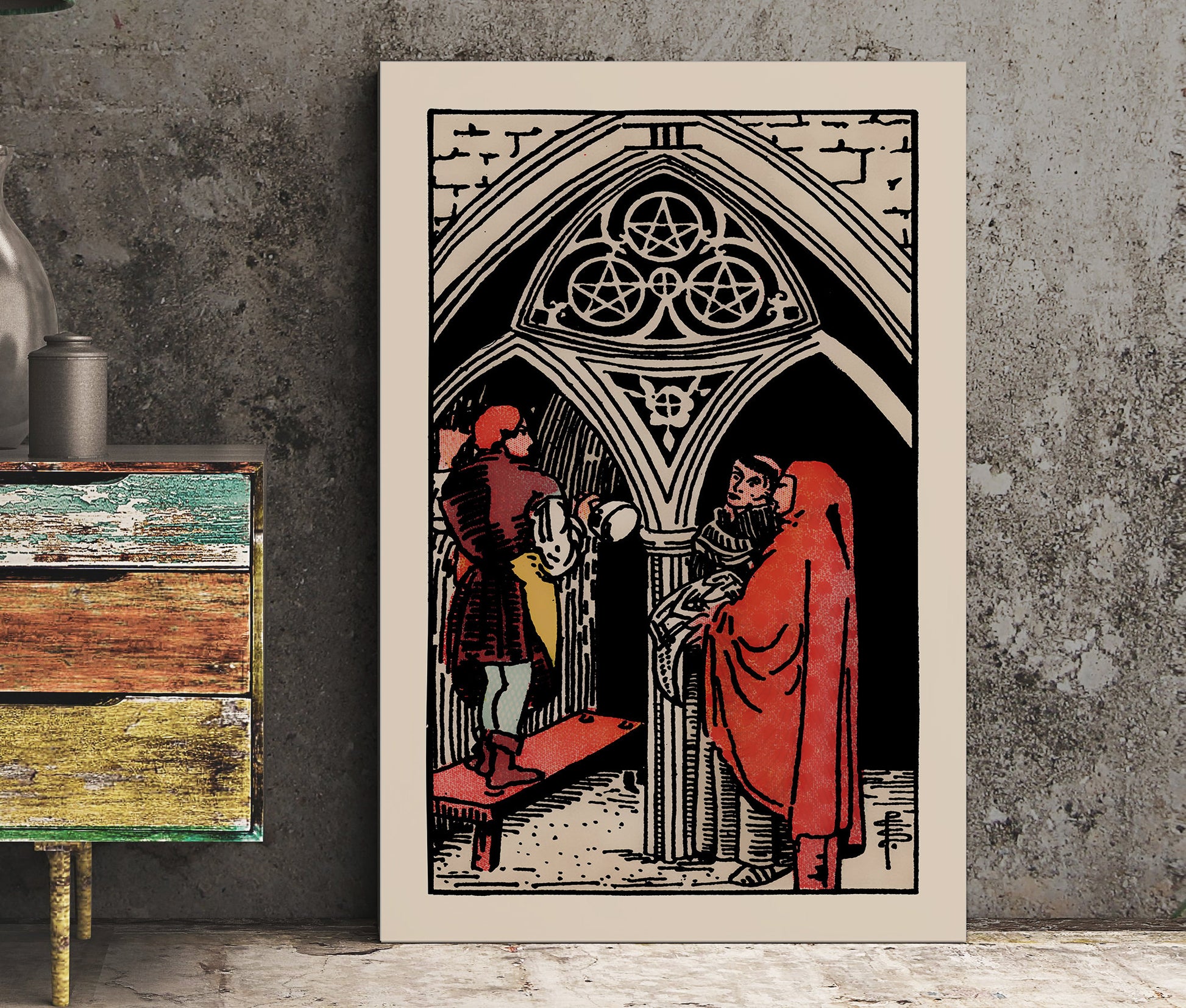 Three of Pentacles- Tarot Card Print - The Three of Pentacles Card Poster, No Frame