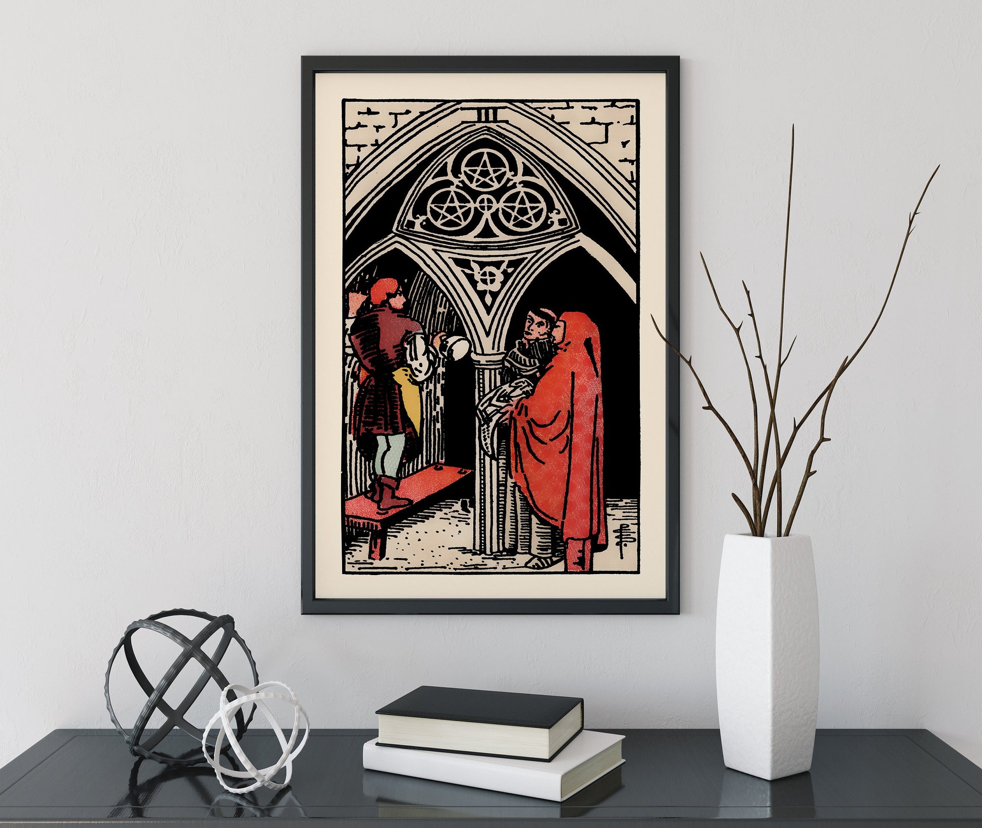 Three of Pentacles- Tarot Card Print - The Three of Pentacles Card Poster, No Frame