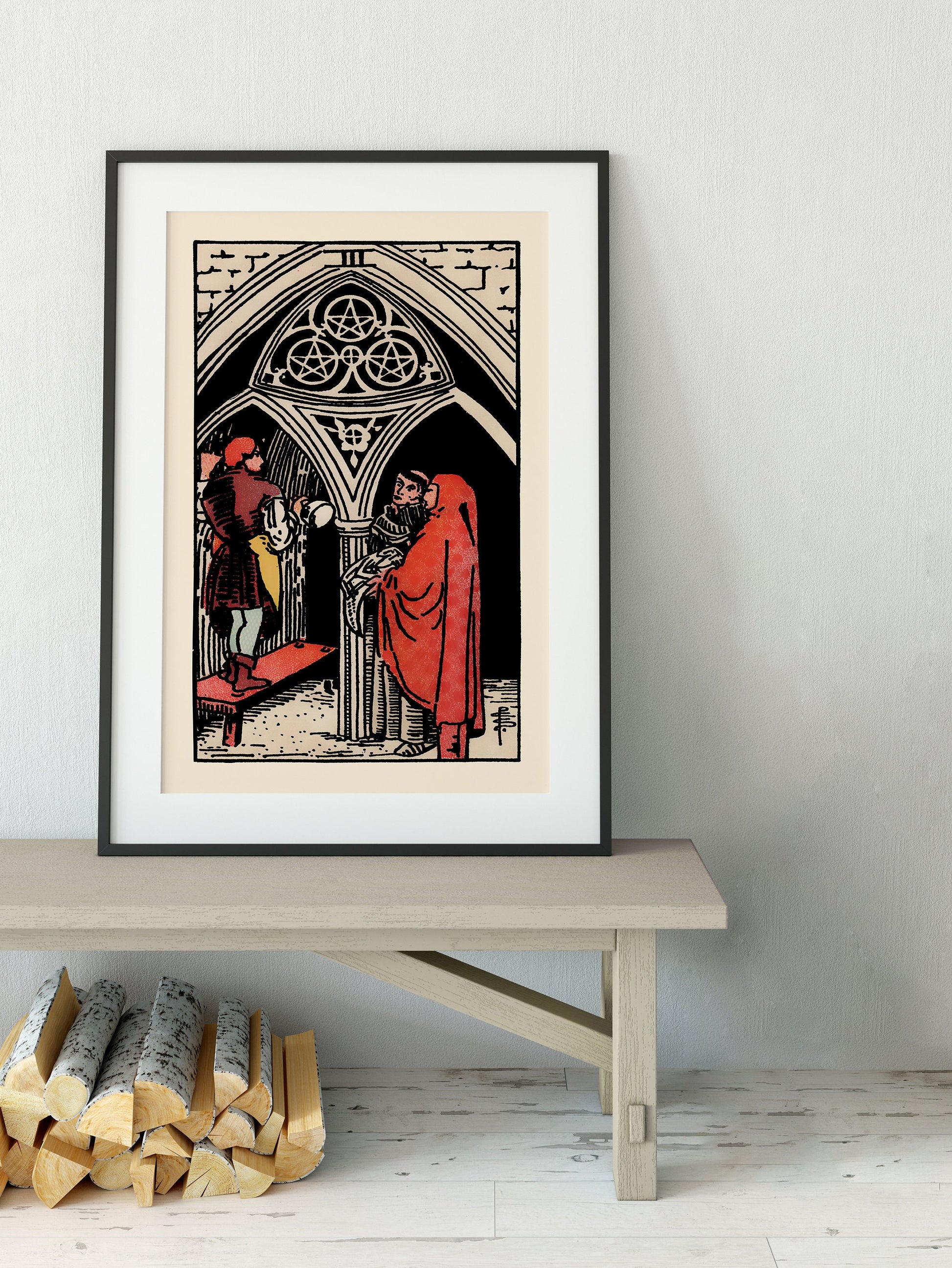 Three of Pentacles- Tarot Card Print - The Three of Pentacles Card Poster, No Frame