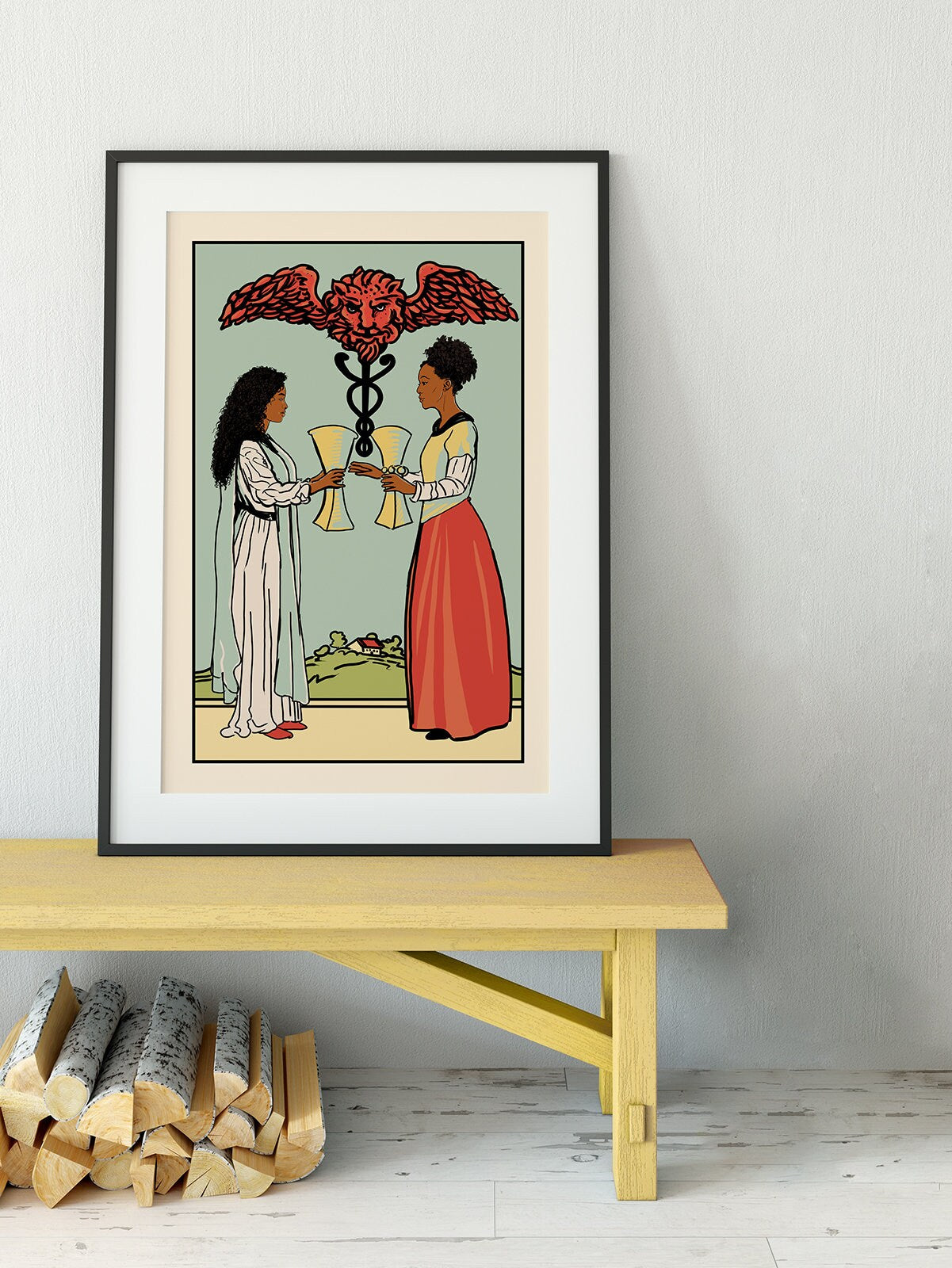 Two of Cups - Tarot Card Print - Two African American Women Card Poster, No Frame