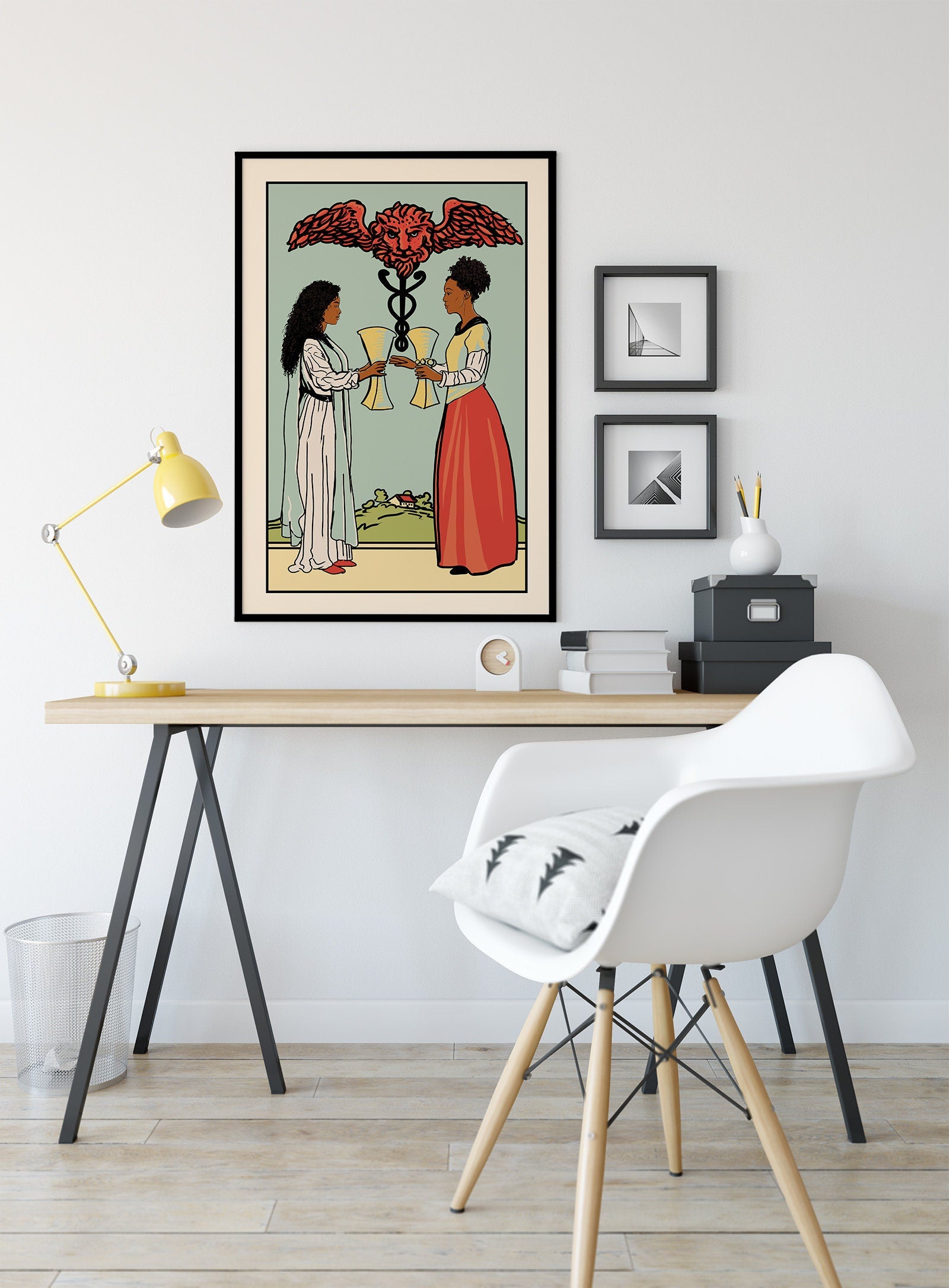 Two of Cups - Tarot Card Print - Two African American Women Card Poster, No Frame