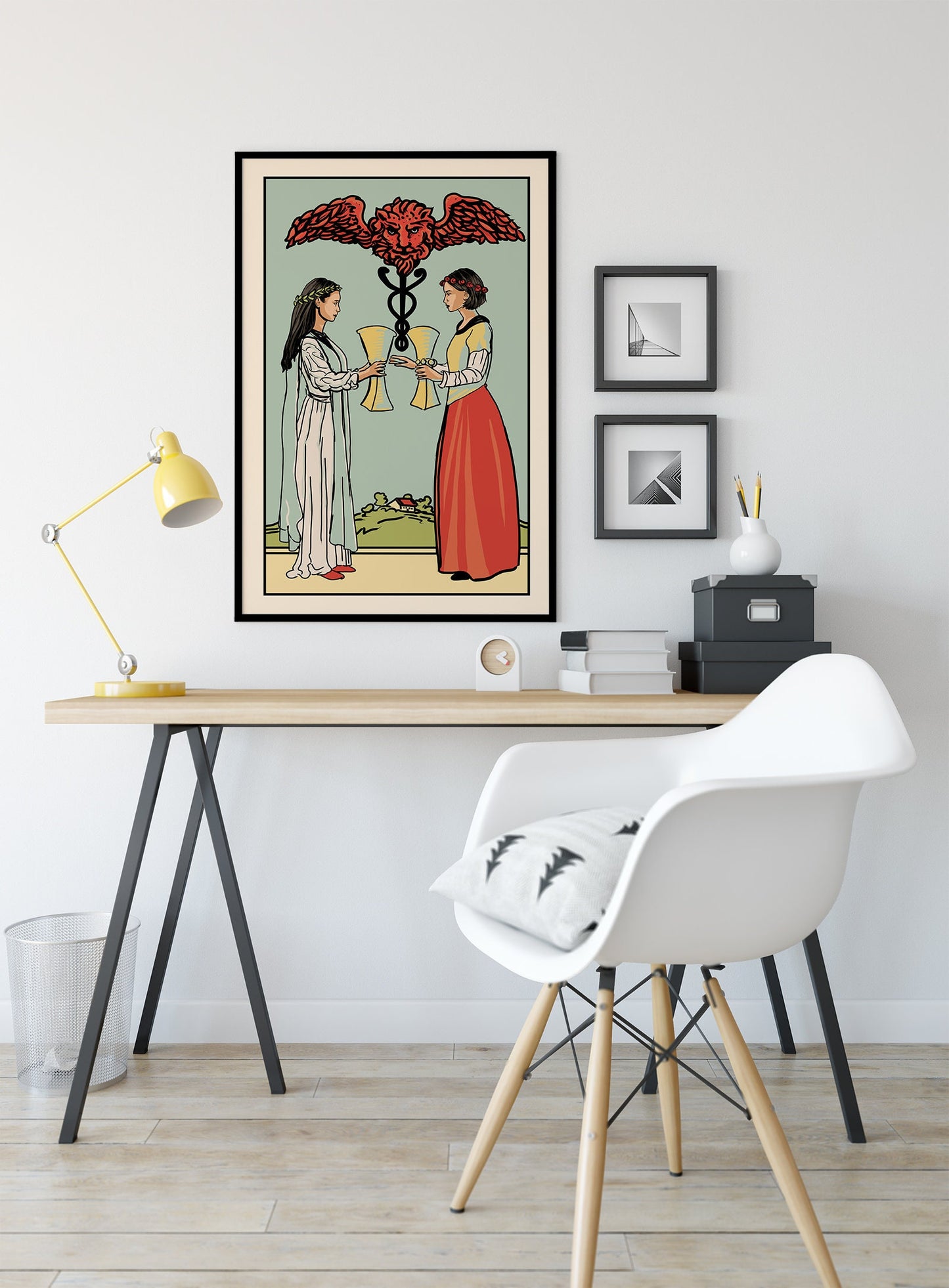 Two of Cups - Tarot Card Print - Two Women Card Poster, No Frame