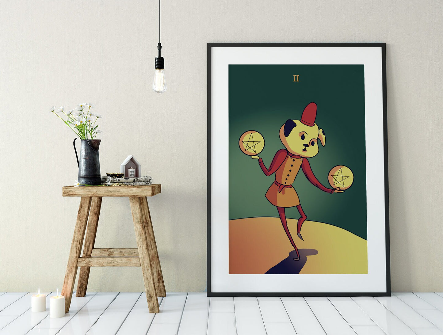 Two of Pentacles- Tarot Card Print - from the Green Menagerie Tarot Coming to Kickstarter Soon - The Two of Pentacles Card Poster, No Frame