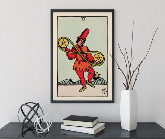 Two of Pentacles- Tarot Card Print - The Two of Pentacles Card Poster, No Frame