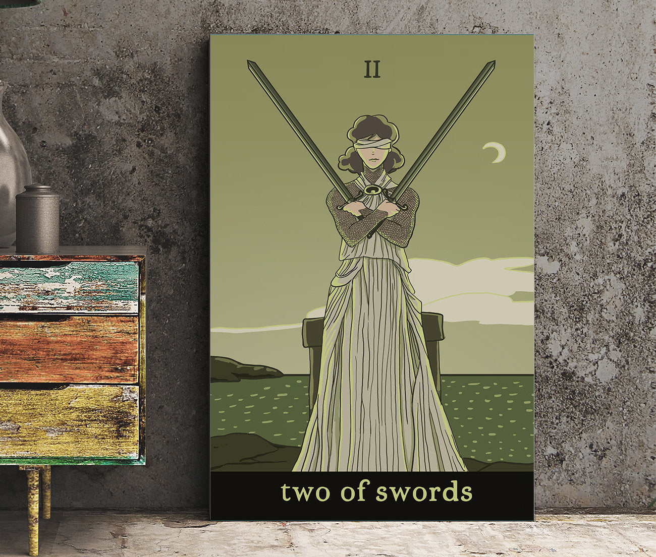 Two Of Swords- Tarot Card Print from the Green Menagerie Tarot - The 2 Of Swords Card Poster, No Frame