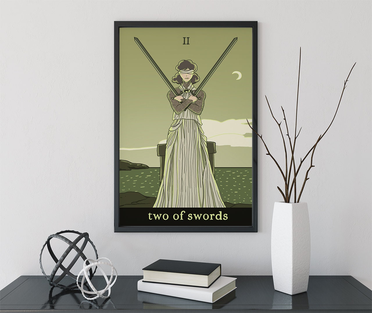 Two Of Swords- Tarot Card Print from the Green Menagerie Tarot - The 2 Of Swords Card Poster, No Frame