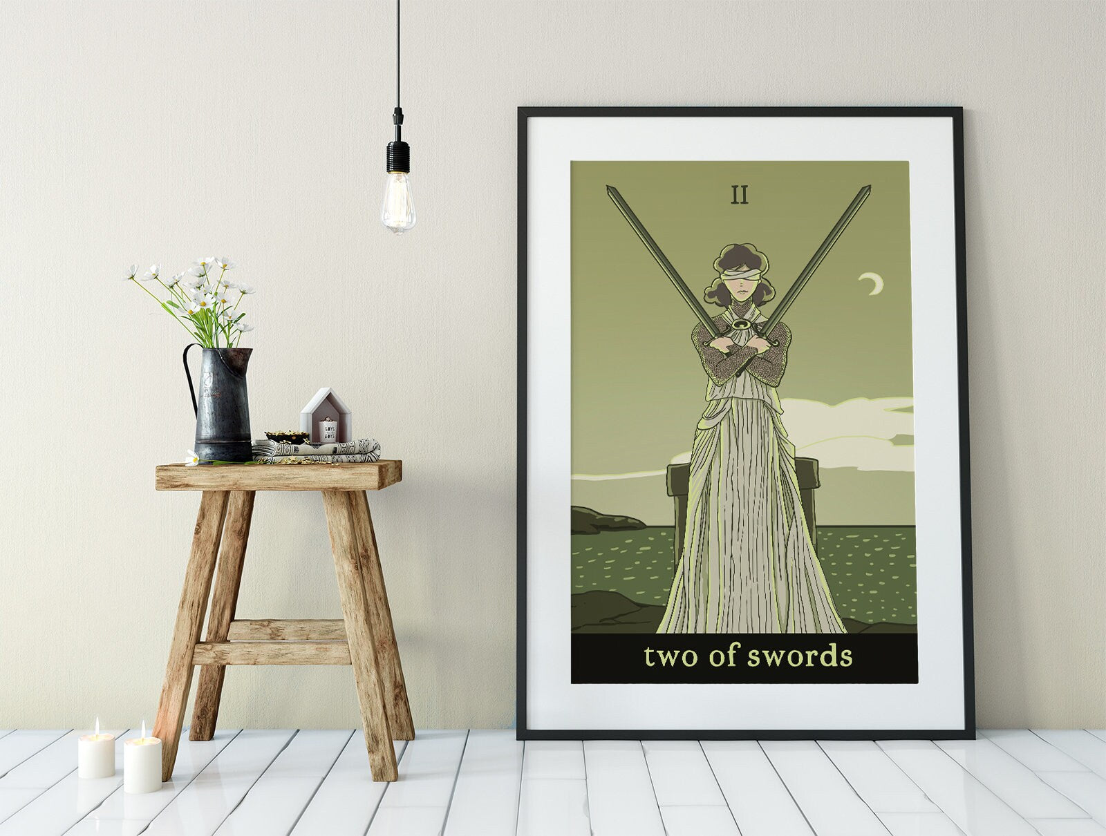Two Of Swords- Tarot Card Print from the Green Menagerie Tarot - The 2 Of Swords Card Poster, No Frame