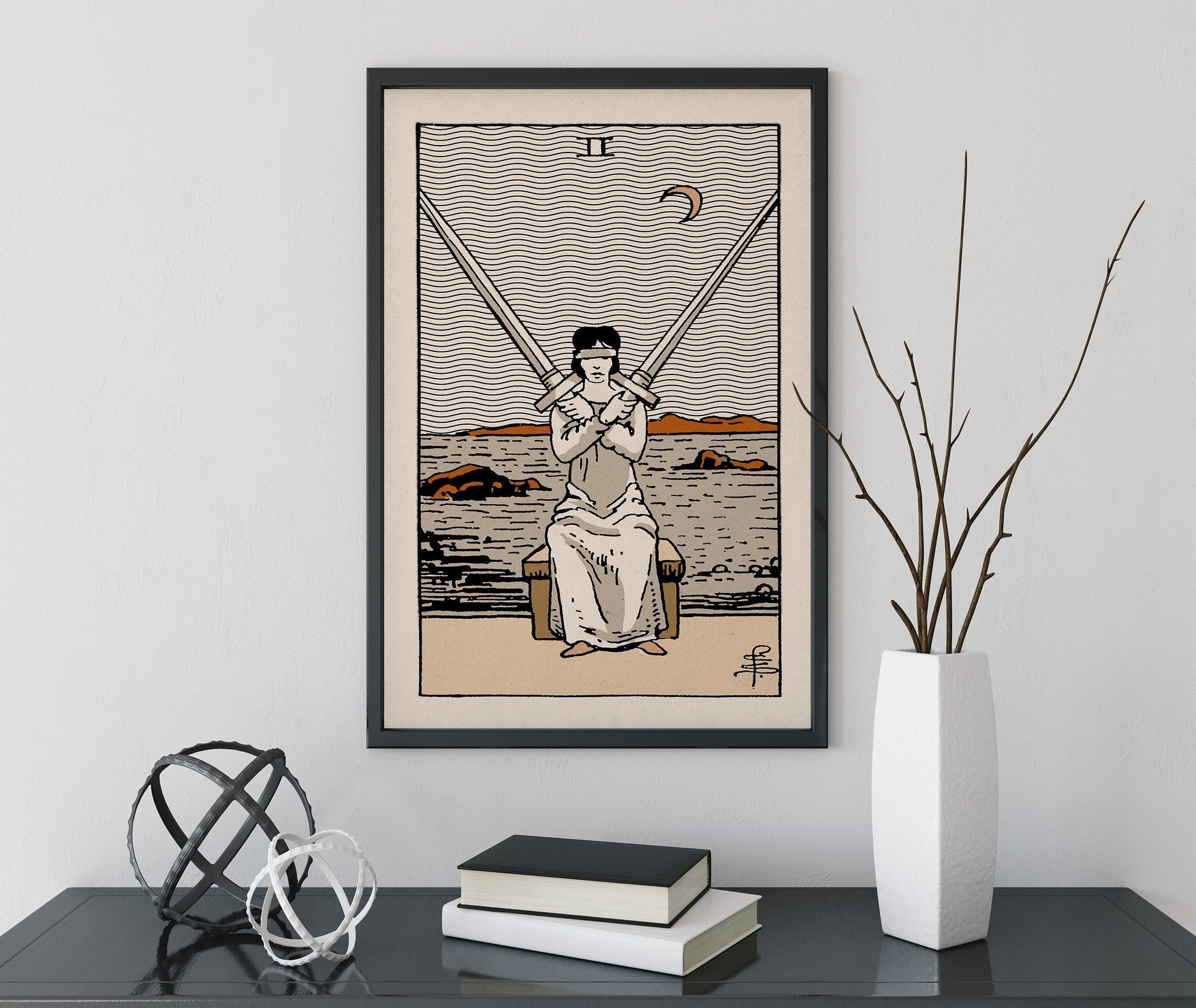 Two of Swords- Tarot Card Print - The 2 of Swords Card Natural Vibe Poster, No Frame