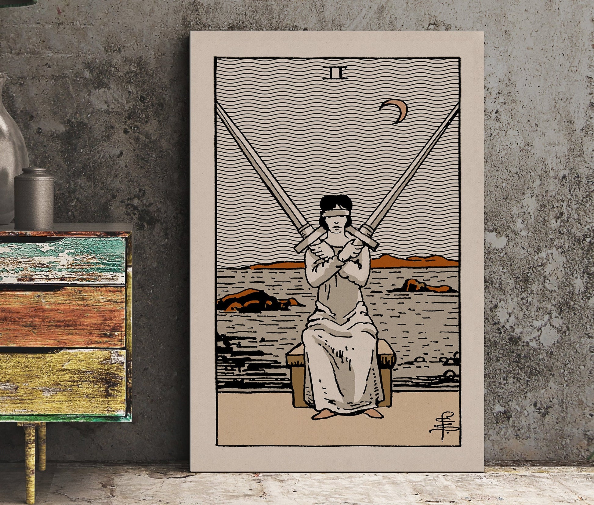 Two of Swords- Tarot Card Print - The 2 of Swords Card Natural Vibe Poster, No Frame