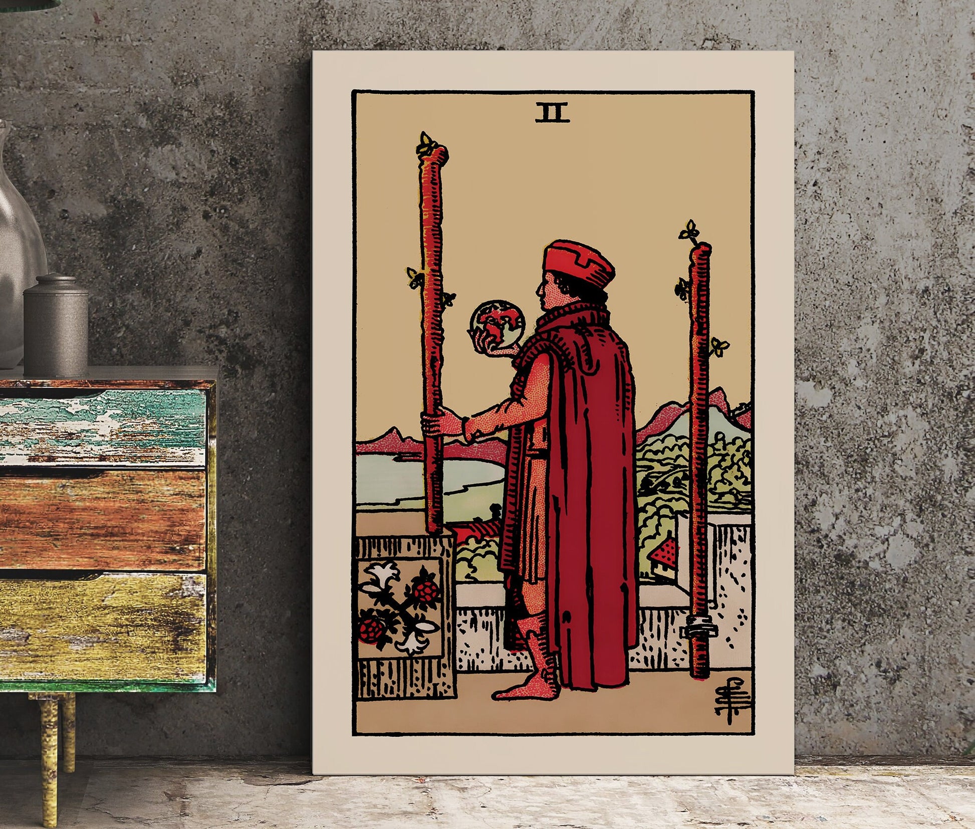 Two of Wands- Tarot Card Print - The 2 of Wands Card Poster, No Frame