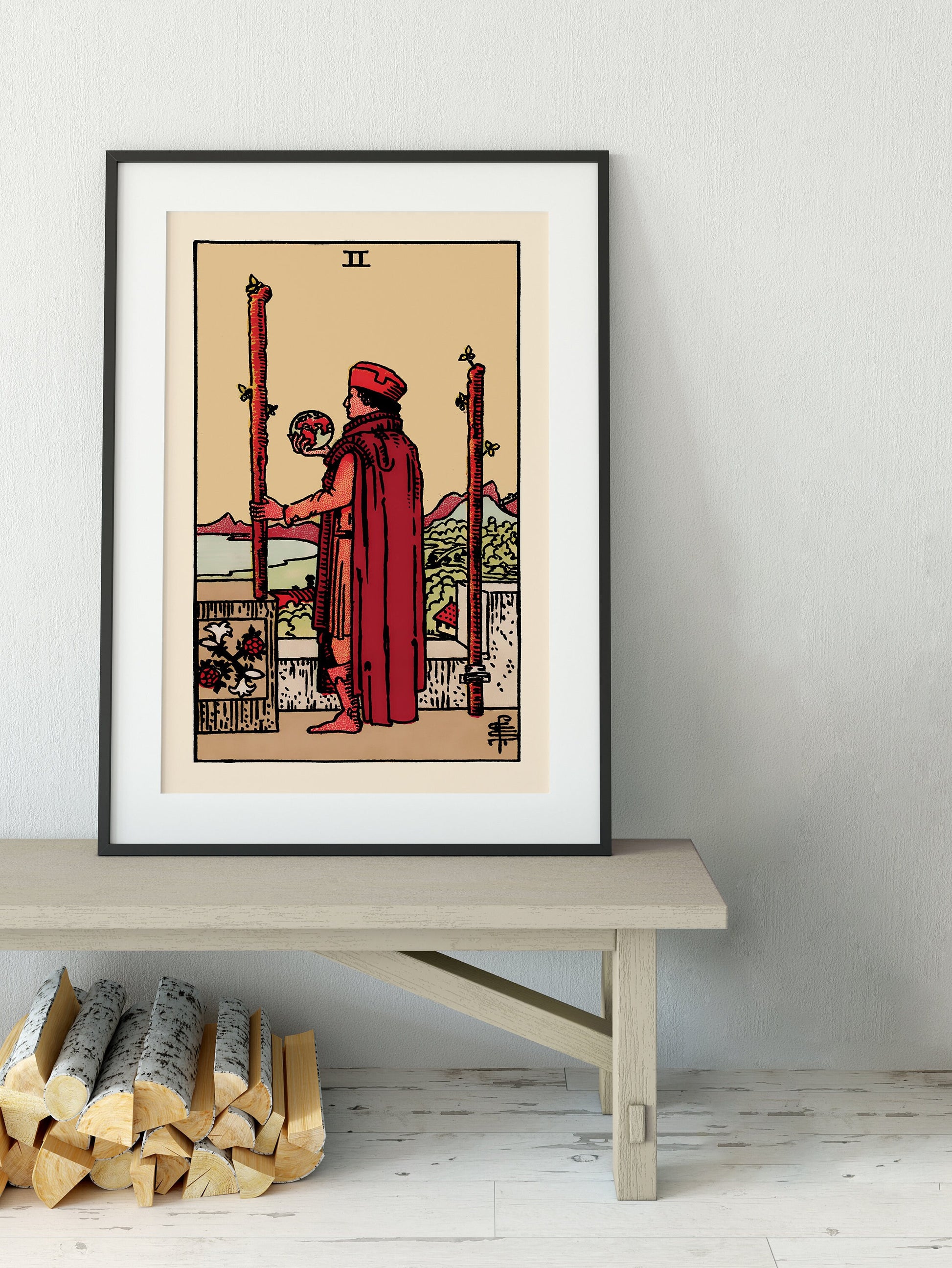 Two of Wands- Tarot Card Print - The 2 of Wands Card Poster, No Frame