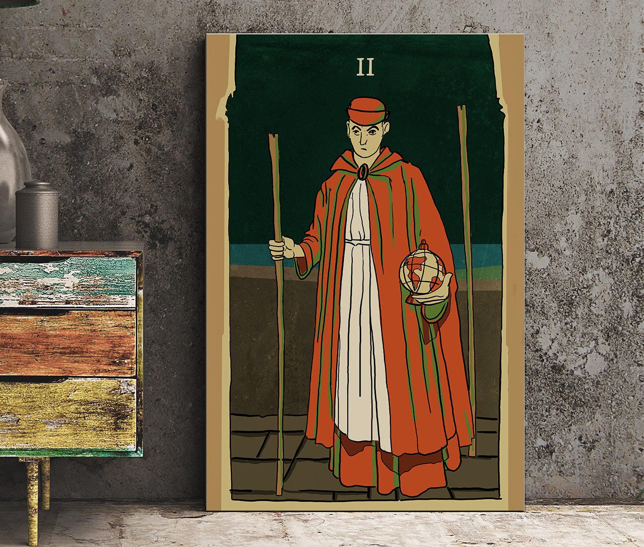 Two of Wands- Tarot Card Print from the Green Menagerie Tarot - The 2 of Wands Card Poster, No Frame