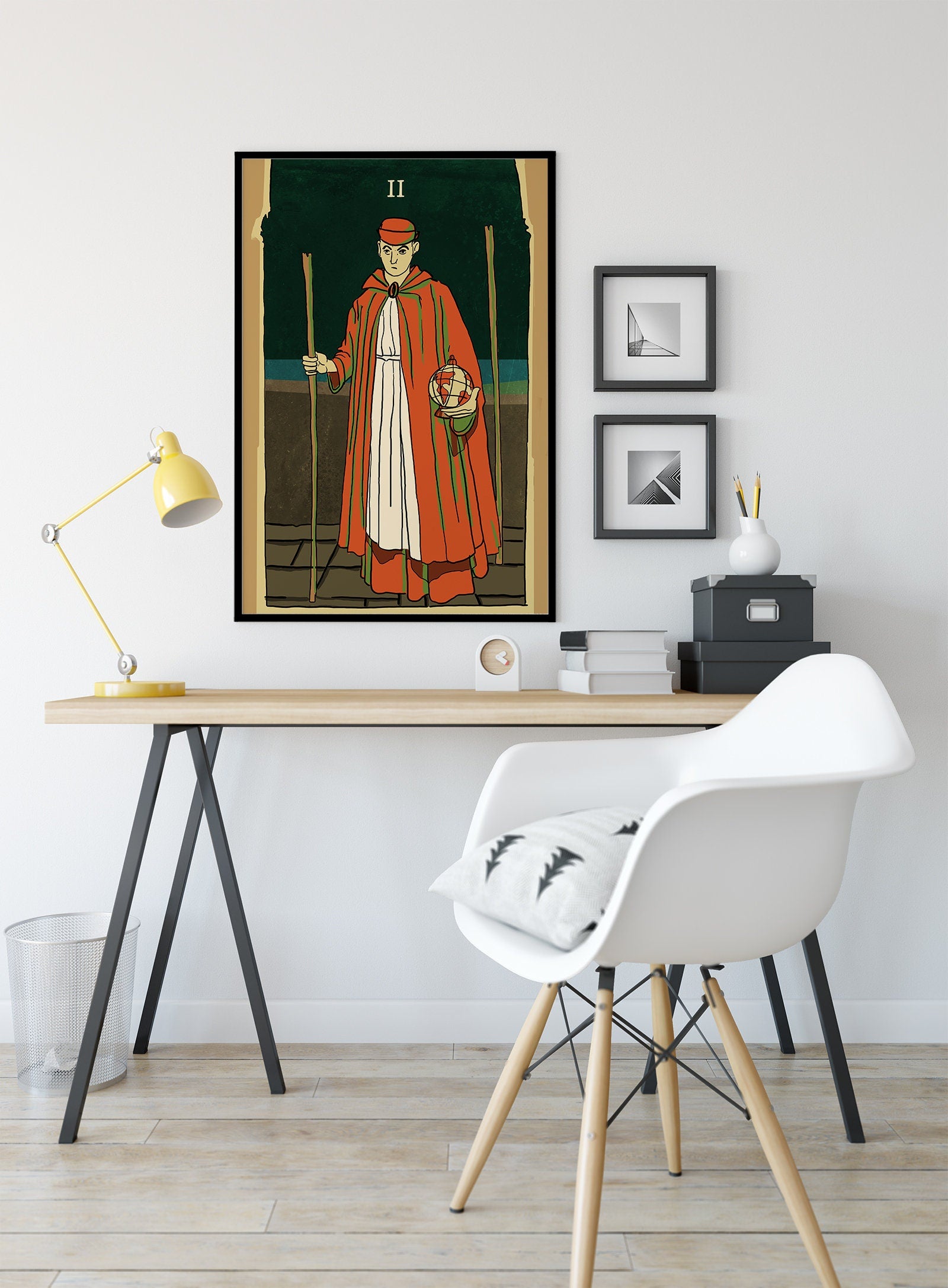 Two of Wands- Tarot Card Print from the Green Menagerie Tarot - The 2 of Wands Card Poster, No Frame