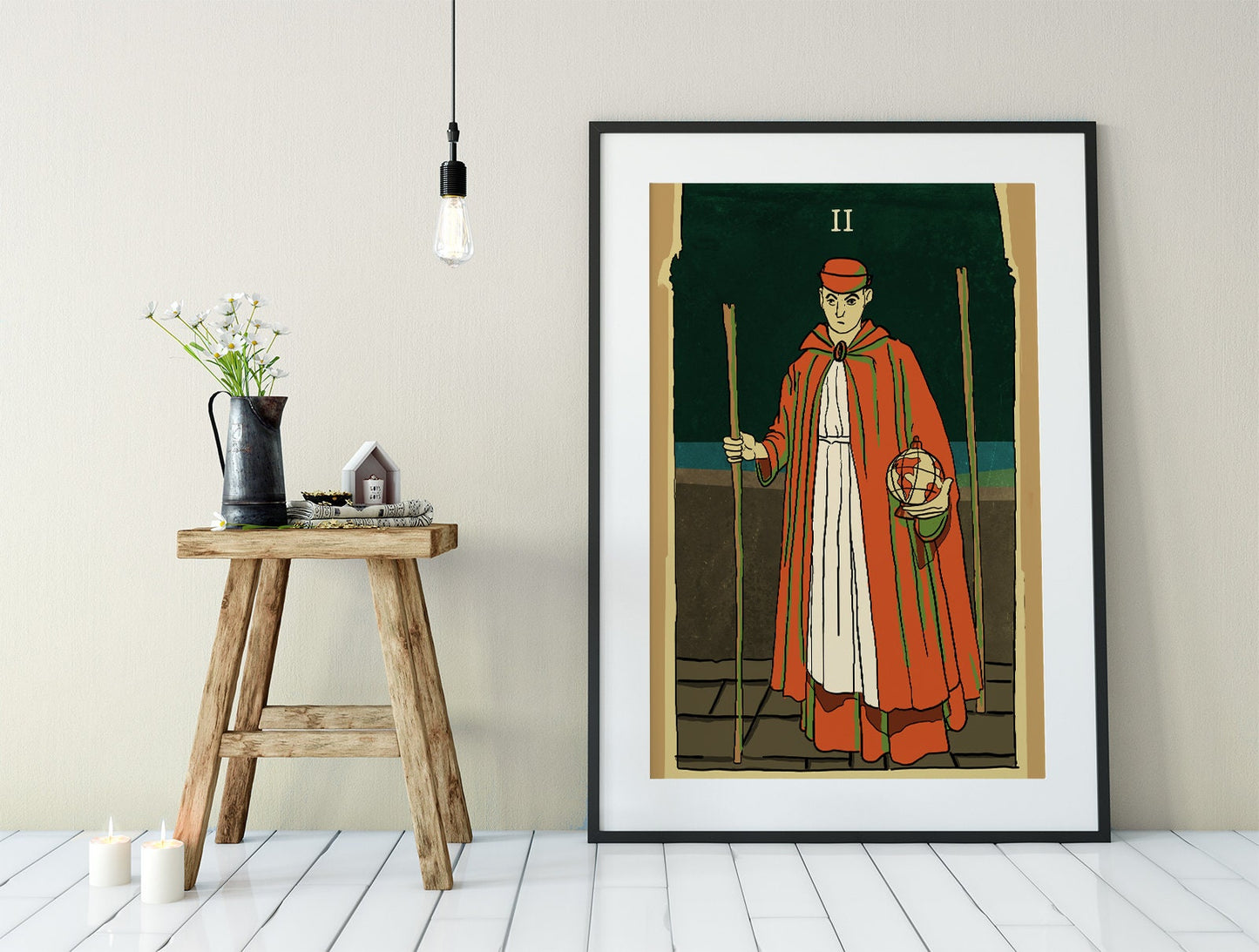 Two of Wands- Tarot Card Print from the Green Menagerie Tarot - The 2 of Wands Card Poster, No Frame