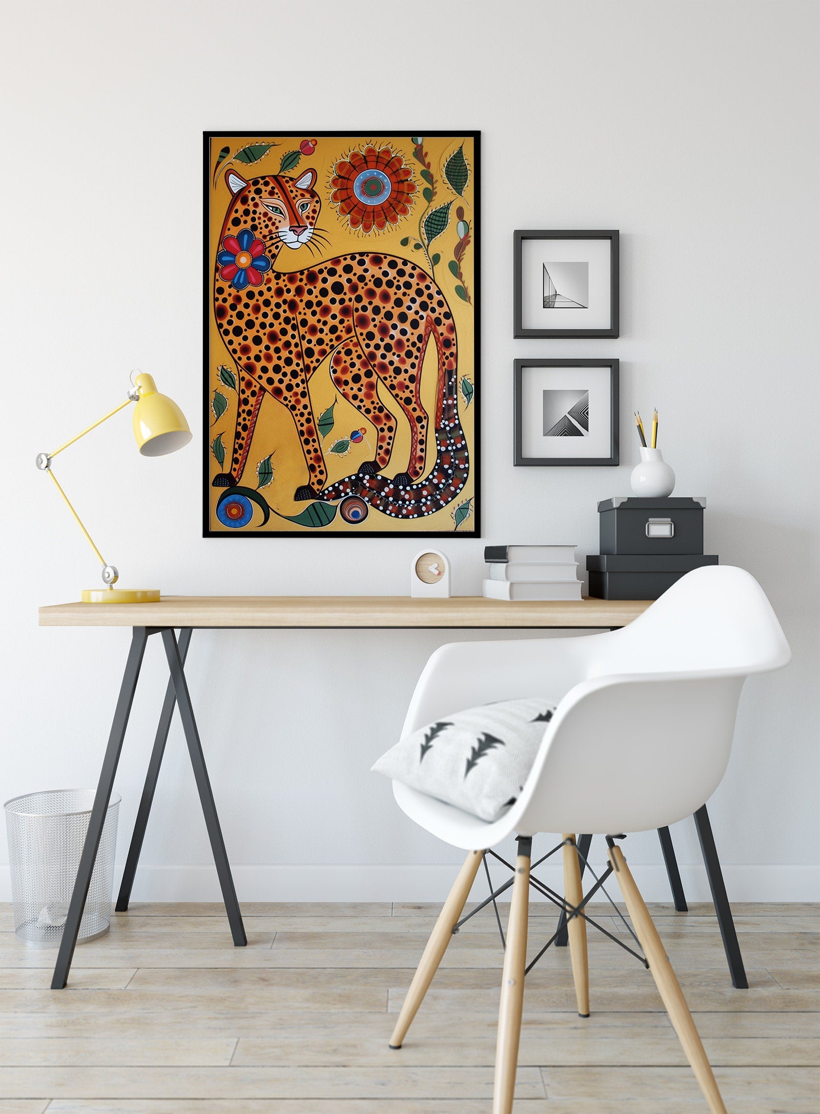 Cheetah Folk Art Poster, No Frame