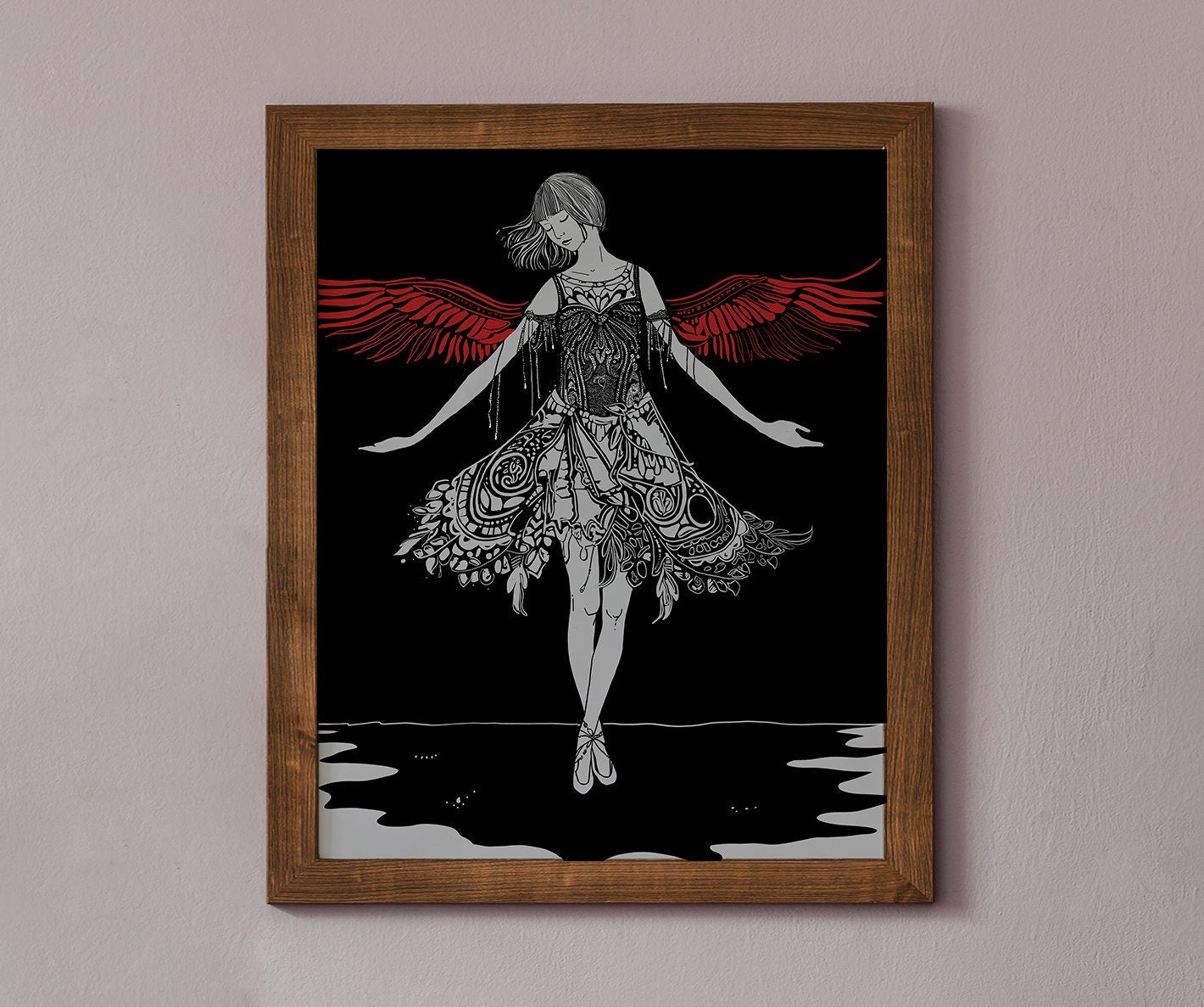 Vintage Angel Art - Hand Drawn Print, Gothic Angel Poster, Dark Academia (No Frame)