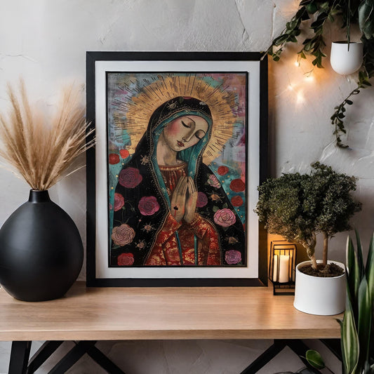 Virgin Mary Art Print - Virgin of Guadalupe, Virgin Mary Poster, Home Wall Decor, Our Lady of Guadalupe, Spiritual Art Painting