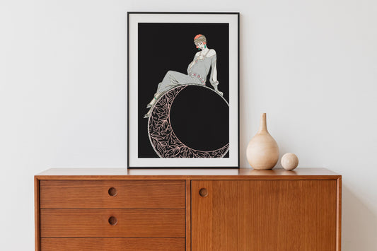 1920 Deco - Art Nouveau Moon Goddess - Poster Bohemian - Goddess Print Large Artwork Hippie Lady Mucha