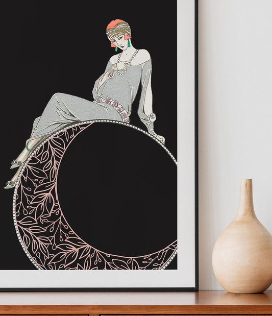 1920 Deco - Art Nouveau Moon Goddess - Poster Bohemian - Goddess Print Large Artwork Hippie Lady Mucha