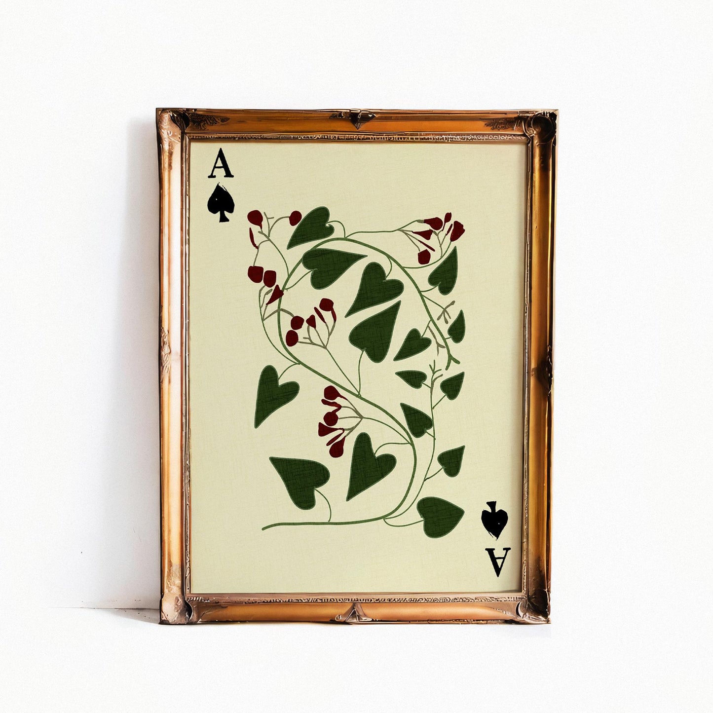 Ace of Spades - Moody Floral Print - Dark Academia - Whimsigoth - Floral Print - Beige and Green - Vintage Design