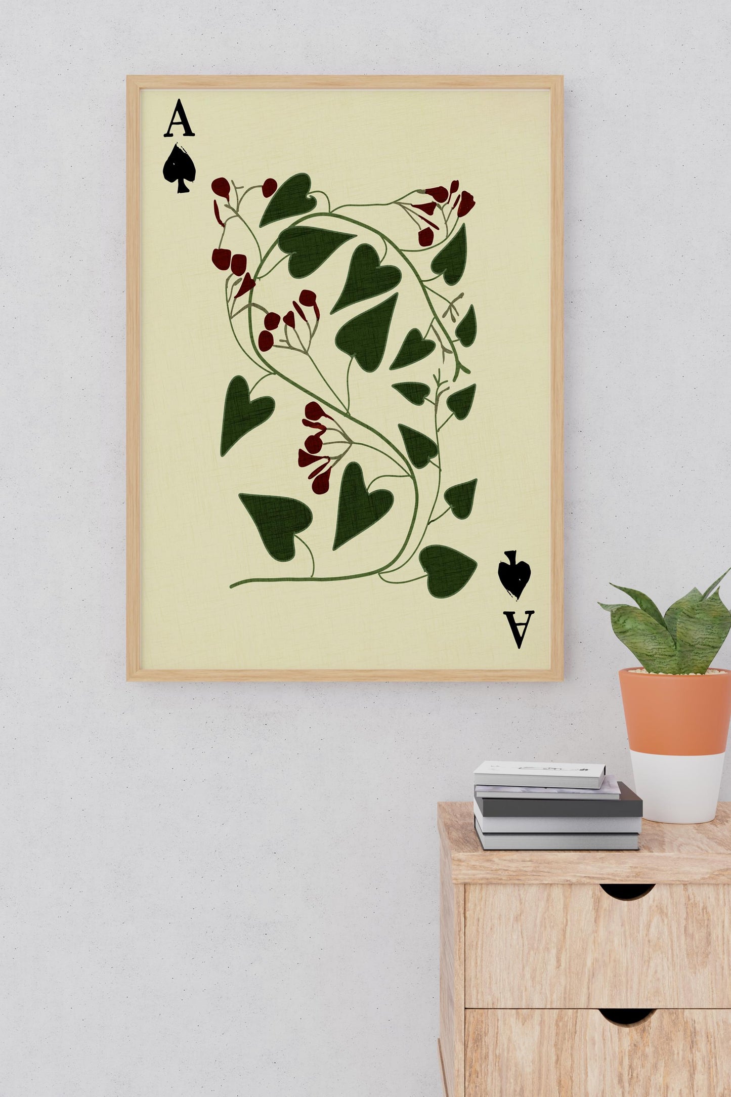 Ace of Spades - Moody Floral Print - Dark Academia - Whimsigoth - Floral Print - Beige and Green - Vintage Design