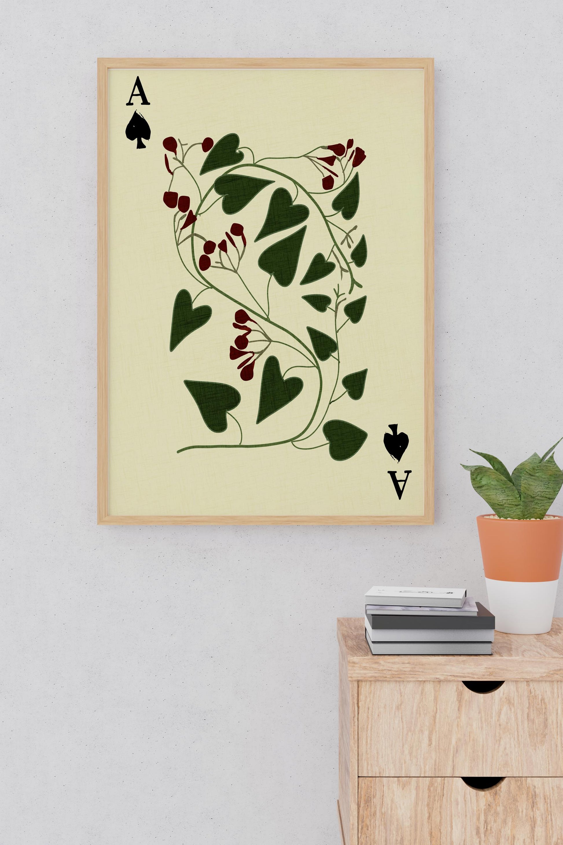 Ace of Spades - Moody Floral Print - Dark Academia - Whimsigoth - Floral Print - Beige and Green - Vintage Design