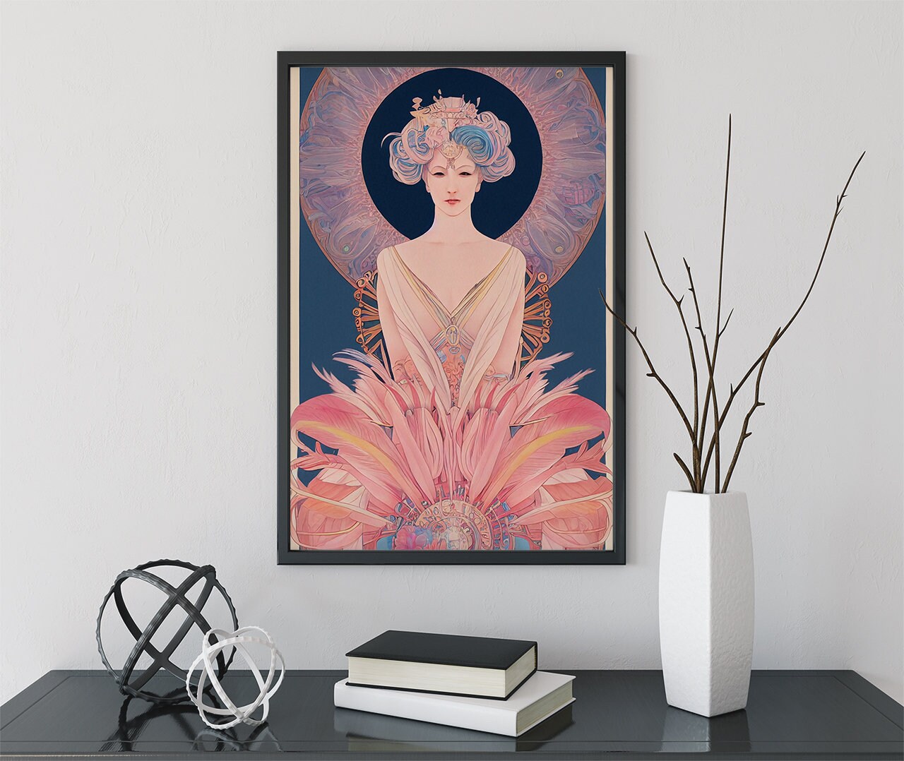 Amaterasu Print - Sun Goddess Poster in the style of Mucha, No Frame