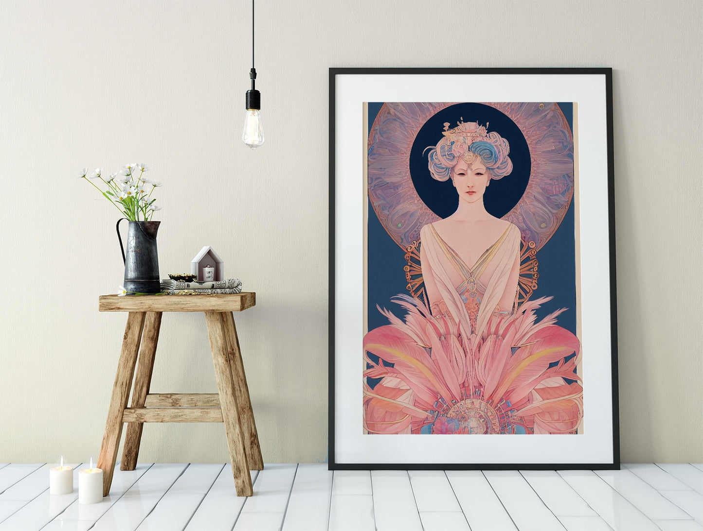 Amaterasu Print - Sun Goddess Poster in the style of Mucha, No Frame