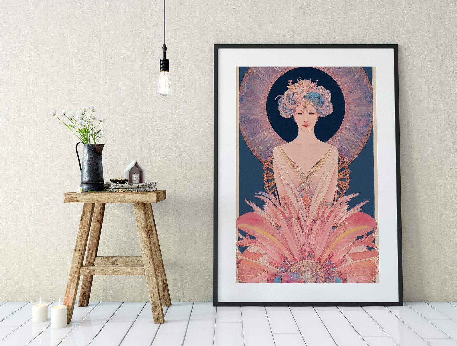 Amaterasu Print - Sun Goddess Poster in the style of Mucha, No Frame