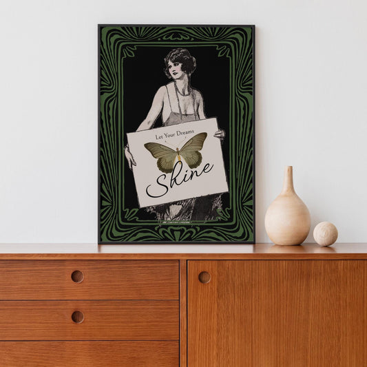 Art Deco Goddess Print - Let Your Dreams Shine - Deco - Art Nouveau Poster Bohemian - Motivational Vintage Print