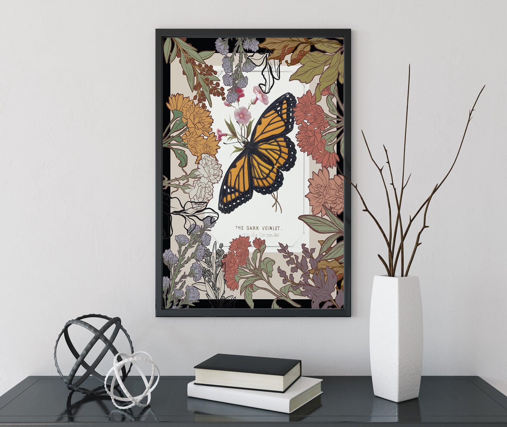 Art Nouveau Butterfly Poster Floral Print Bohemian Print Large Artwork - Mucha Inspired