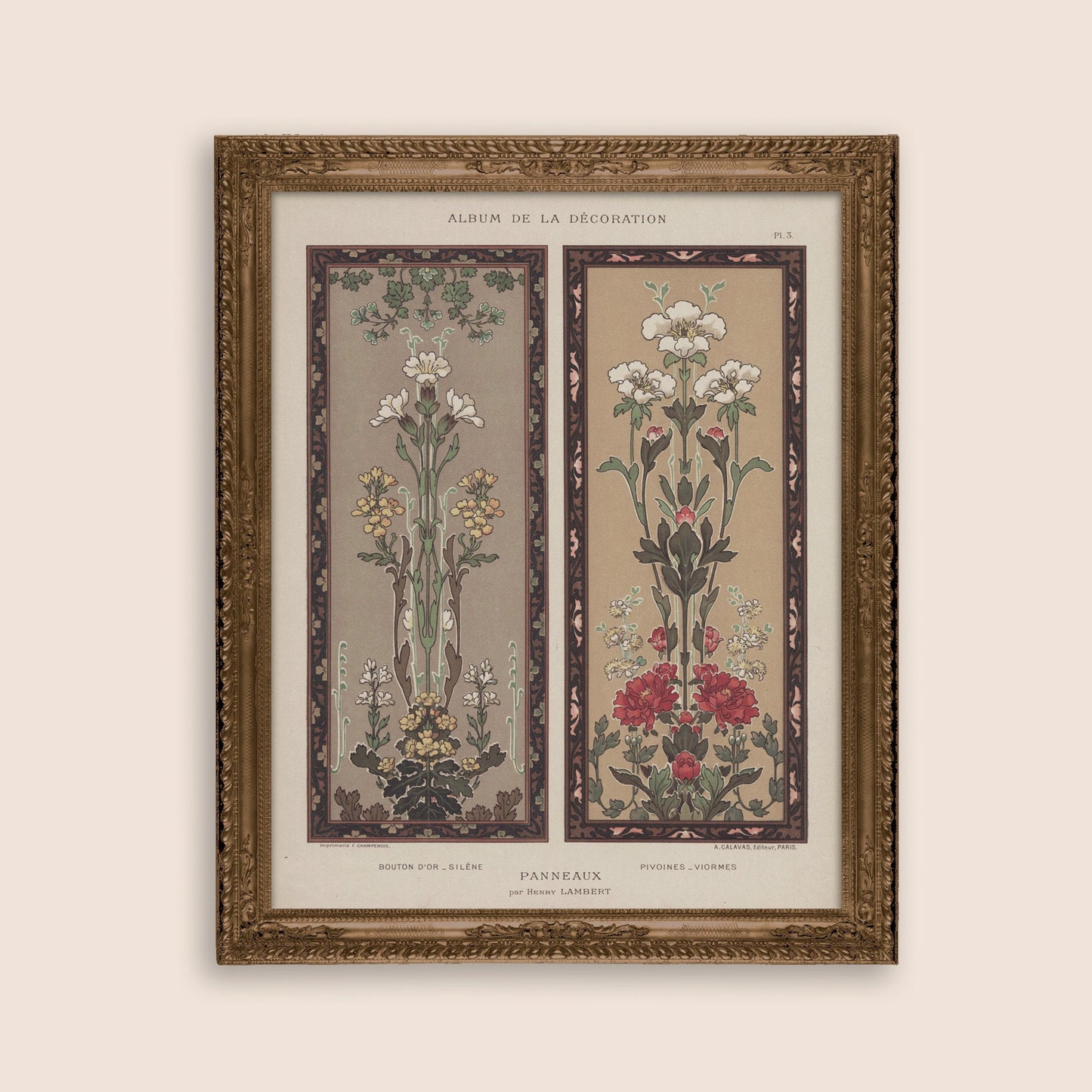 Art Nouveau Floral Print - Paris - Vintage Poster - High Quality - Large Artwork