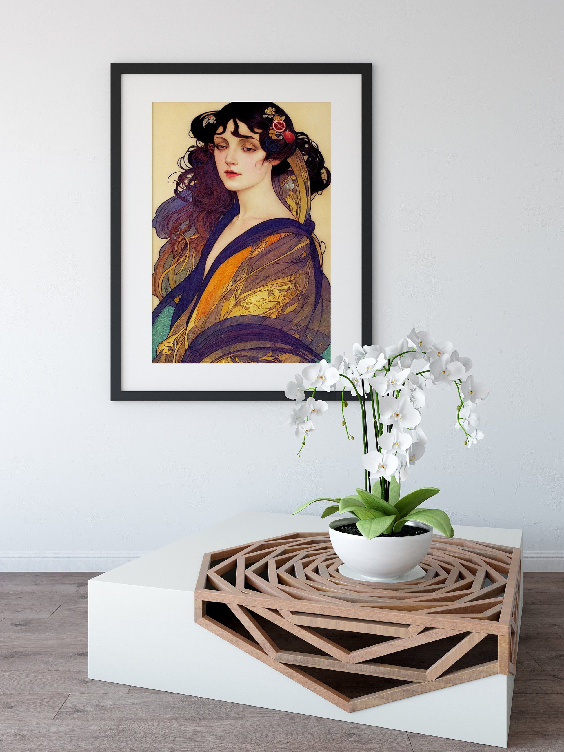 Art Nouveau - Goddess - Blue and Yellow Poster Bohemian - Goddess Print Large Artwork - Persephone