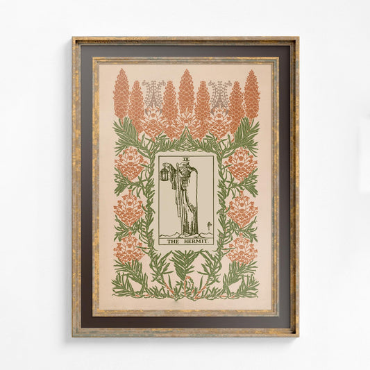 Art Nouveau Hermit Poster Neutral - Tarot Card Print - Floral Print - Vintage Tarot Card Poster - Large Artwork Beige Vintage