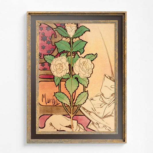 Art Nouveau Poster Floral Print Bohemian Print Large Artwork Mucha - Beige, Pink, and Green