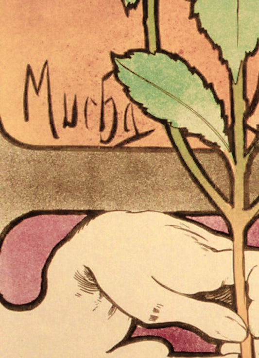 Mucha Art Nouveau Floral Poster Large Beige Pink Green by My Store