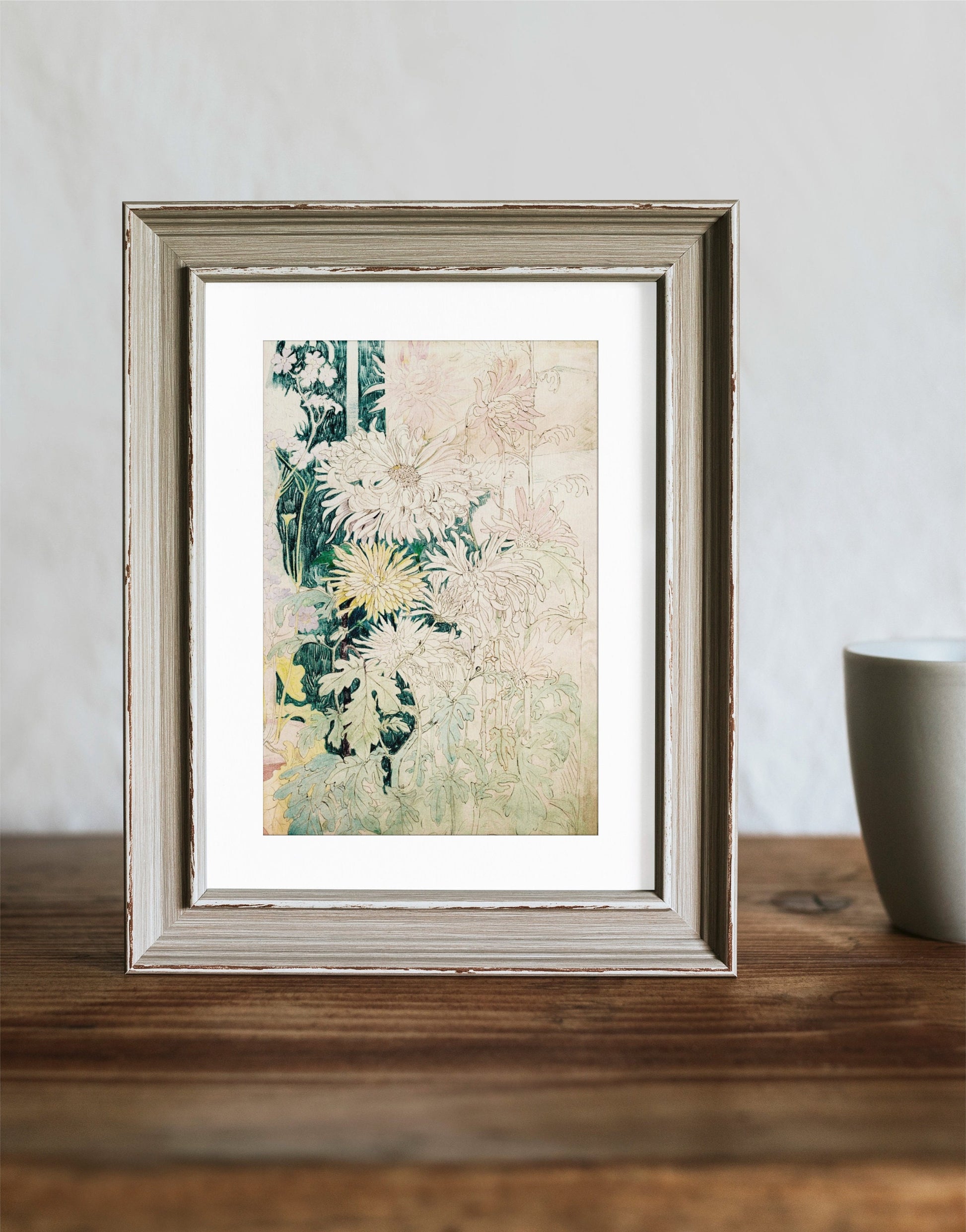 Art Nouveau Poster Floral Print Bohemian Print Large Artwork - Theo van Hoytema - Beige and Green - Vintage