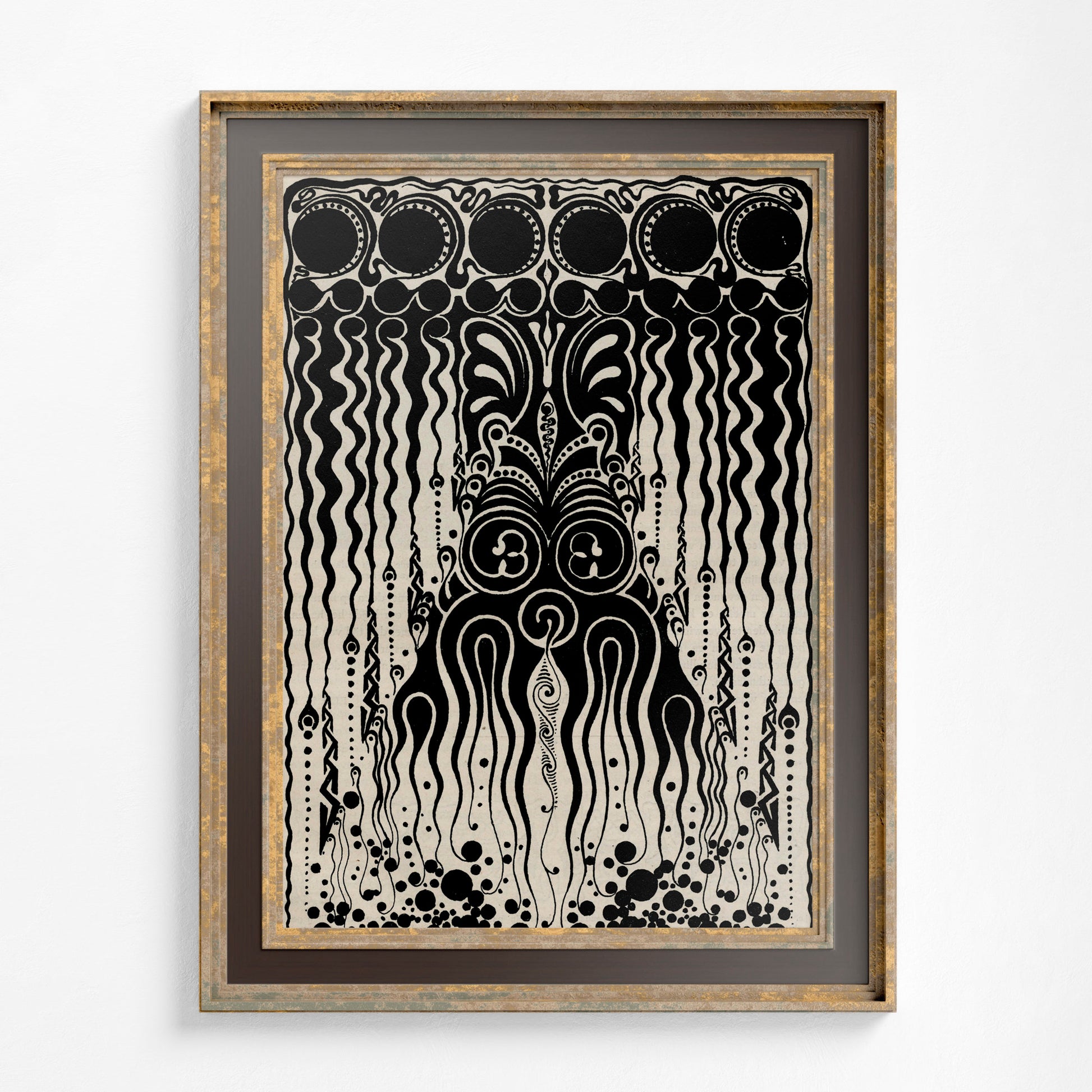 Art Nouveau Poster - Vintage Design - Moon Phase Print Bohemian Print Large Artwork - Beige and Black
