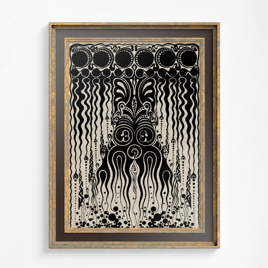 Art Nouveau Poster - Vintage Design - Moon Phase Print Bohemian Print Large Artwork - Beige and Black
