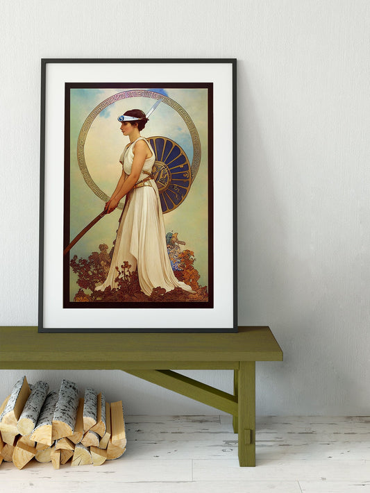 Athena Greek Goddess Poster In Mucha Style Wall Art Print For Elegant Classical Decor by My Store