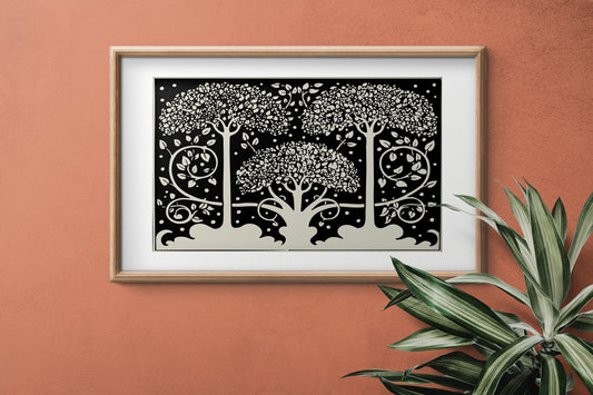 Aubrey Beardsley - Three Trees - Ornamental Art Nouveau - Floral - Vintage Black and Beige Print