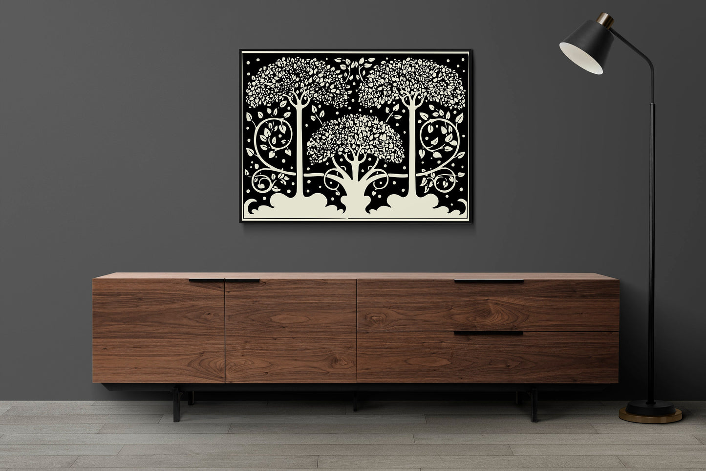 Aubrey Beardsley - Three Trees - Ornamental Art Nouveau - Floral - Vintage Black and Beige Print