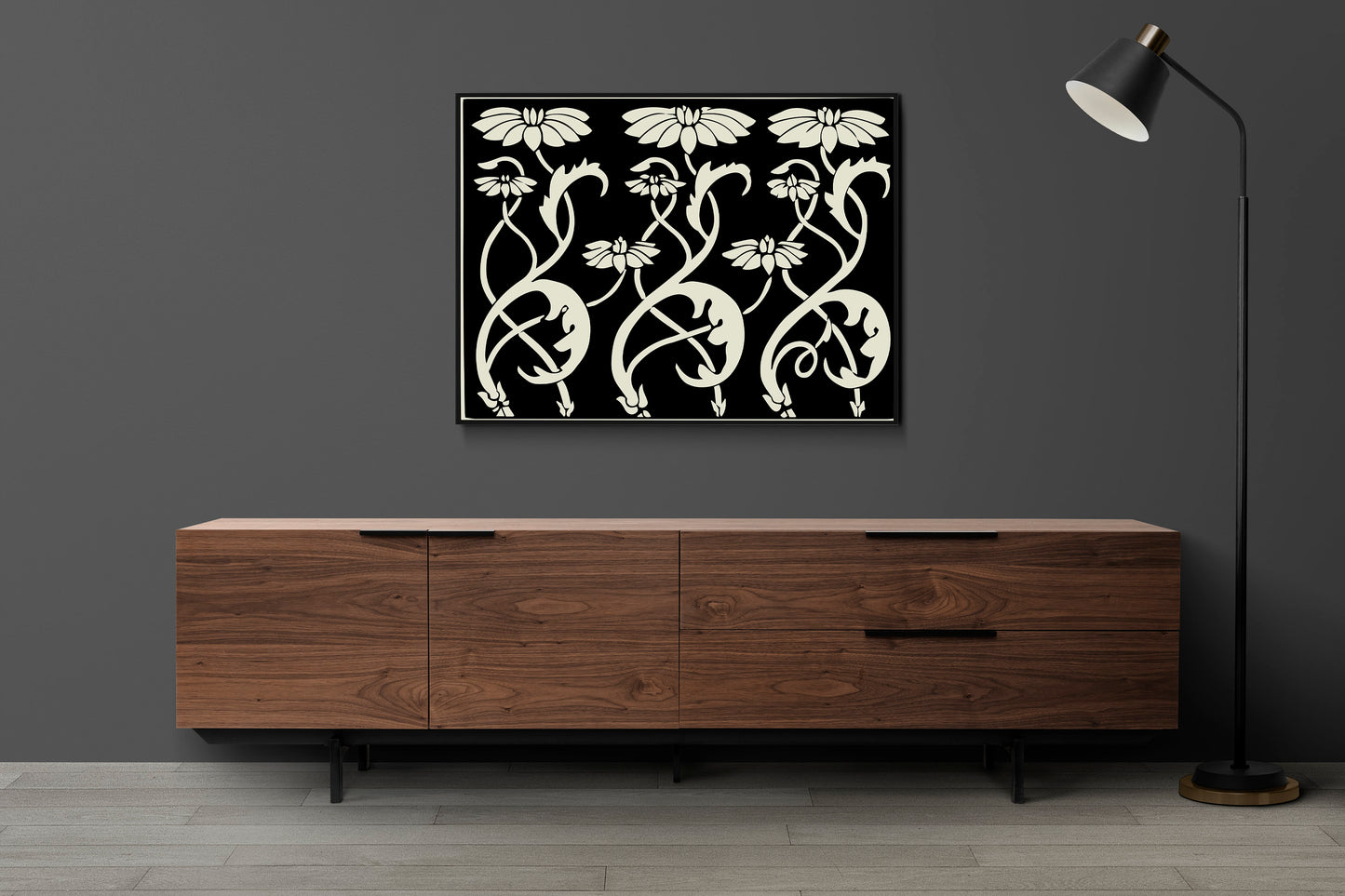 Aubrey Beardsley - Vintage Floral - Ornamental Art Nouveau - Floral - Vintage Black and Beige Print