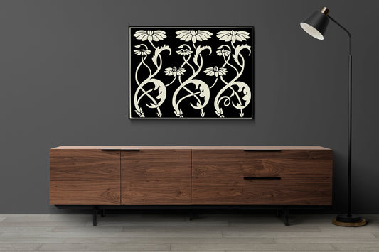 Aubrey Beardsley Vintage Floral Print Art Nouveau Black Beige by My Store