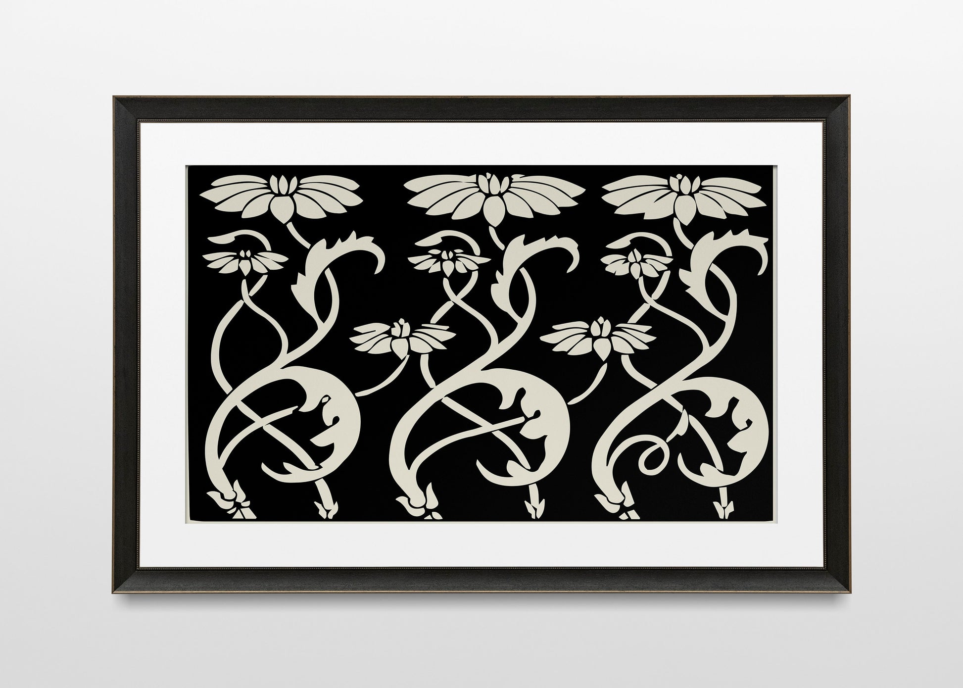 Aubrey Beardsley - Vintage Floral - Ornamental Art Nouveau - Floral - Vintage Black and Beige Print