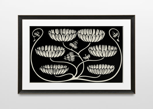 Aubrey Beardsley Vintage Floral Ink Art Print Black And Beige by My Store