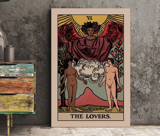 Printagrams The Lovers Tarot Card Print Bi Racial Lovers Black Man White Woman Poster No Frame by My Store