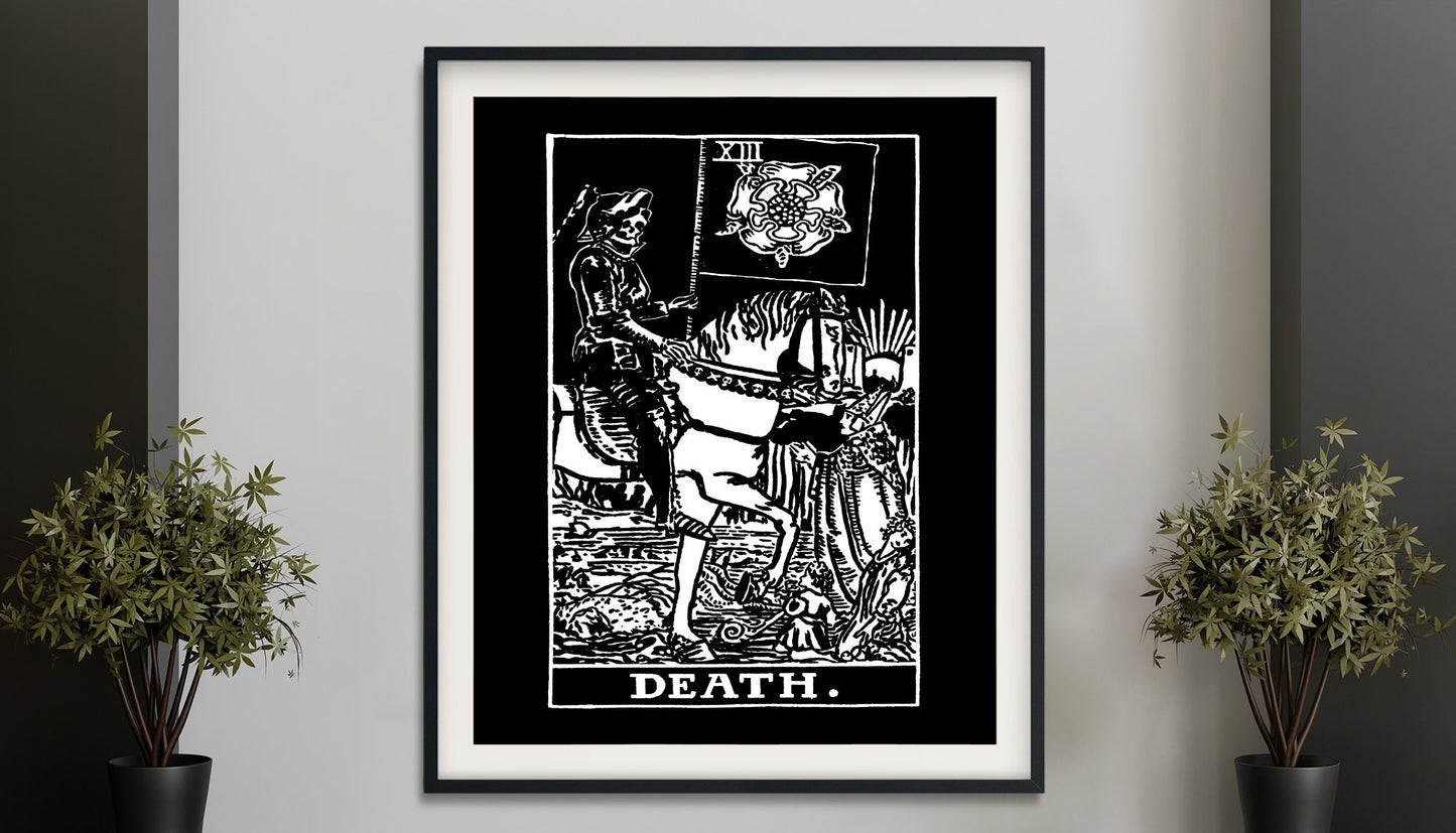 Death - Tarot Card Print - The Death Black Card Rider Waite Black Poster, No Frame